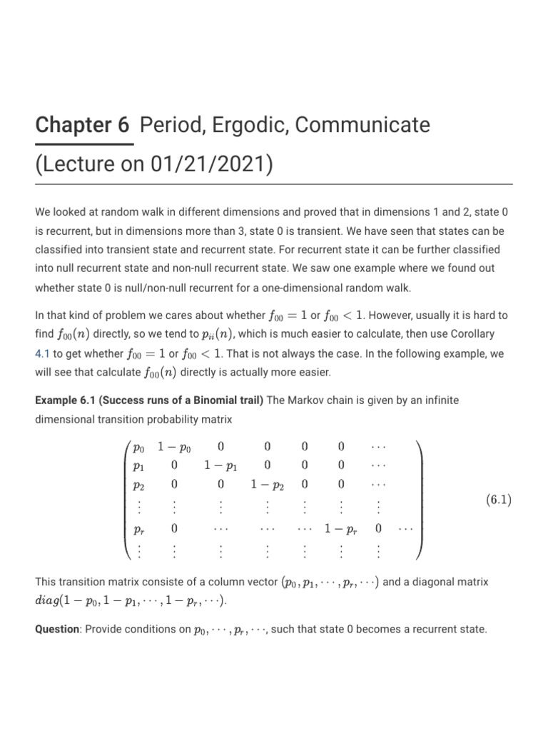 Chapter 6 Period, Ergodic, Communicate (Lecture On 01-21-2021) - STAT ...