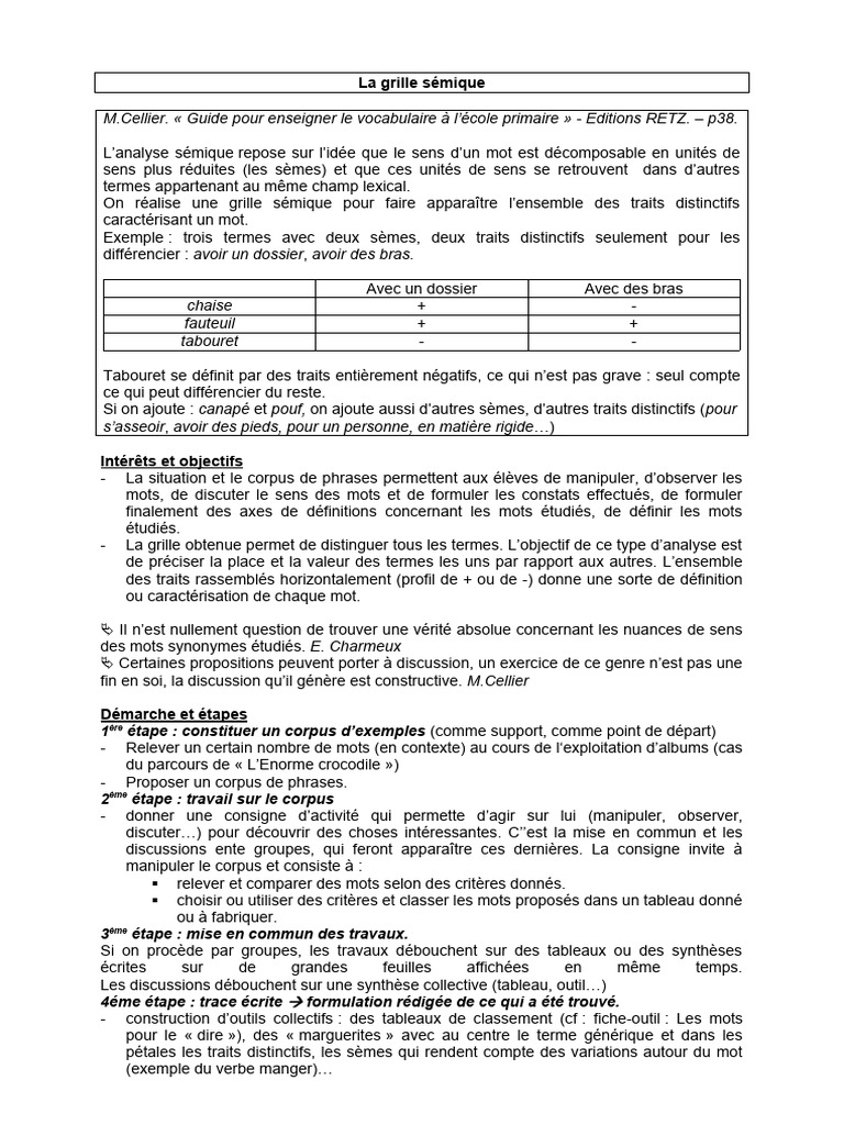 Analyse de la grille sémique | PDF | Arts du langage et discipline ...