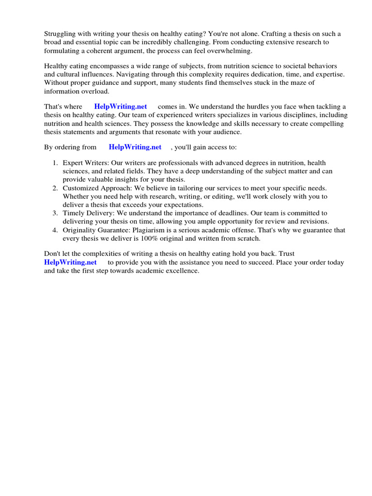 Healthy Eating Thesis Statement Examples PDF Healthy Diet Foods