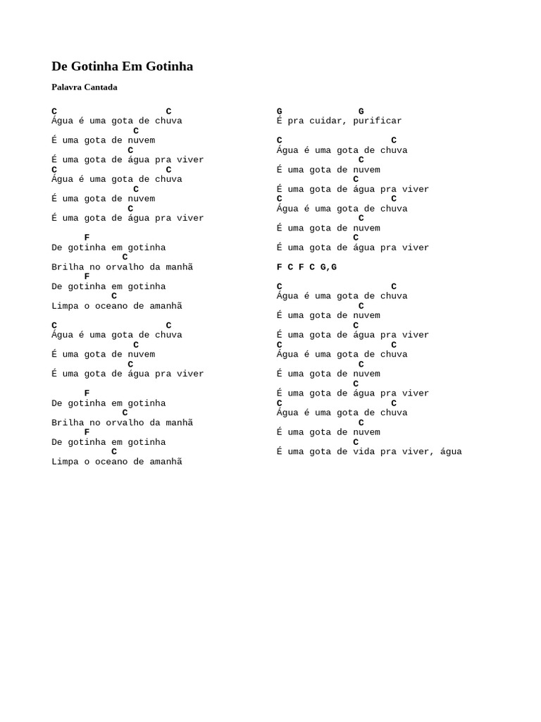 De Gotinha em Gotinha - Letra e Cifras | PDF | Nuvem | Materiais ...