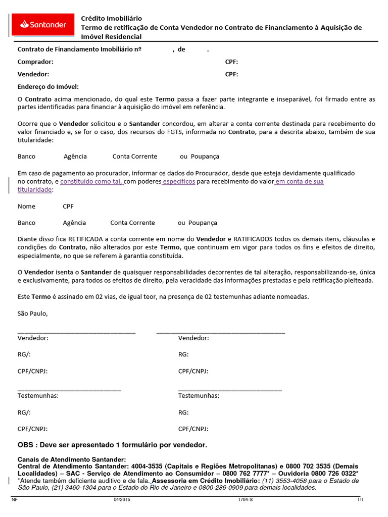 Formulário de Retificação de Conta | PDF