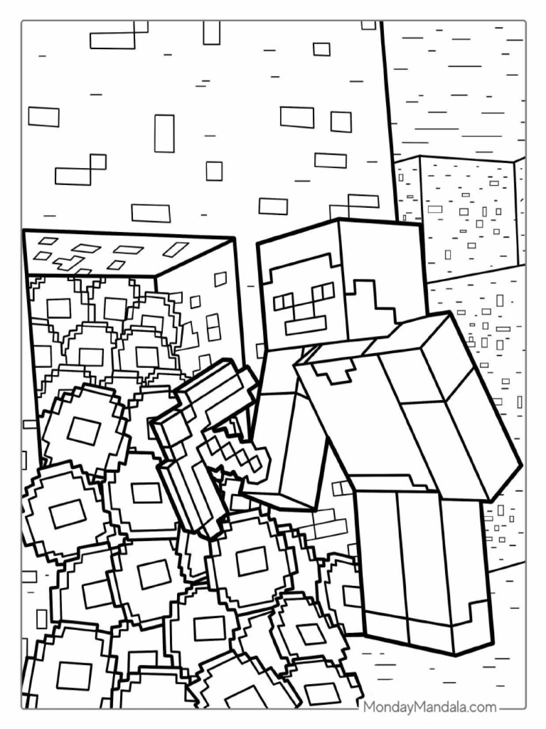 Minecraft Steve Prospecting For Diamonds Coloring Page | PDF