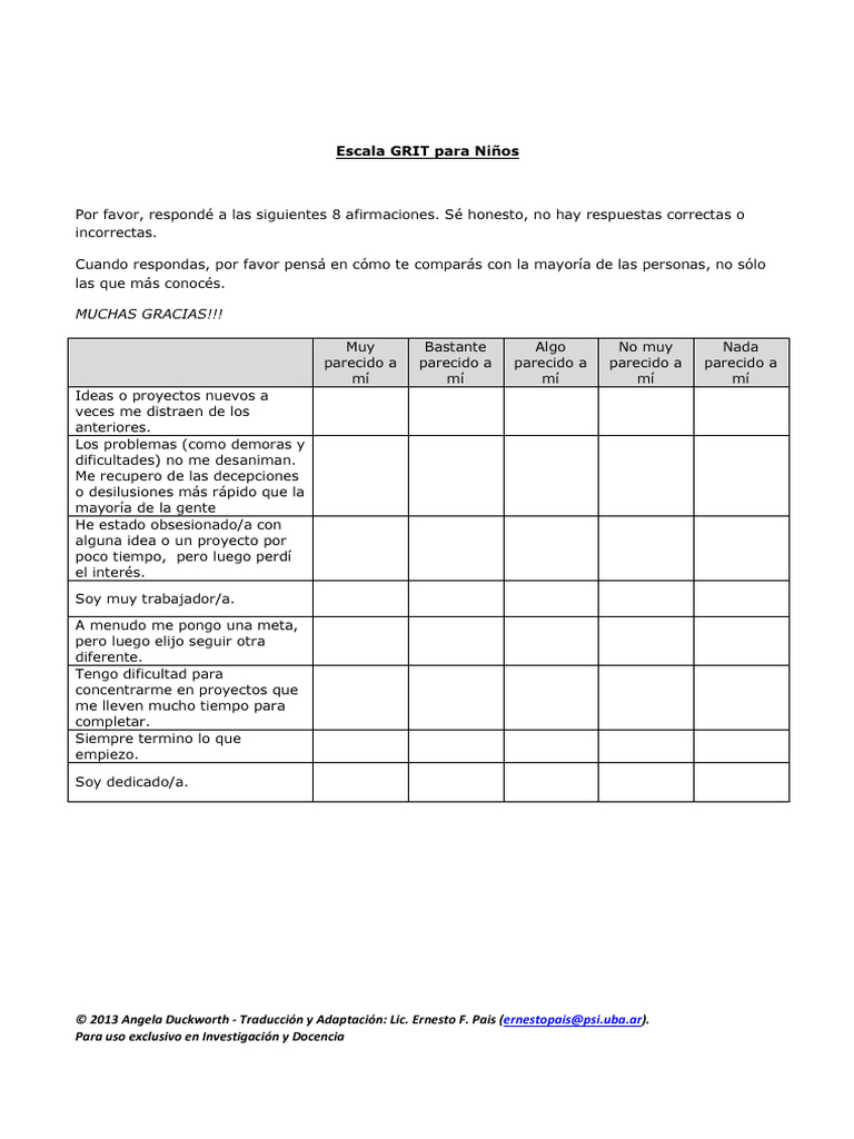 GRIT Escala | PDF