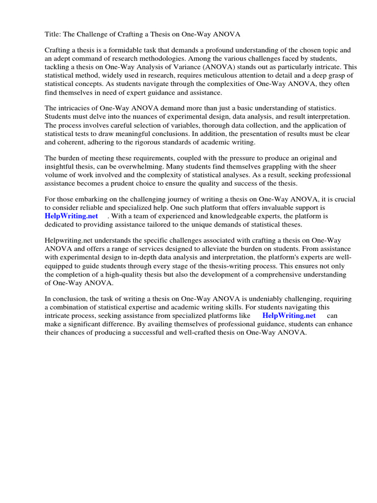 Thesis One Way Anova | Download Free PDF | Analysis Of Variance ...