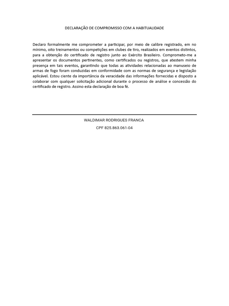 Declaração de Compromisso Com Habitualidade | PDF
