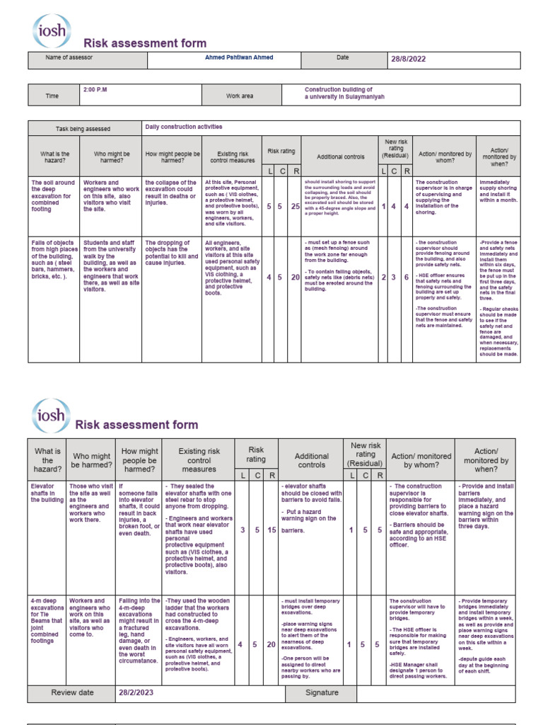 Risk Assessment Form Me | PDF | Safety | Risk