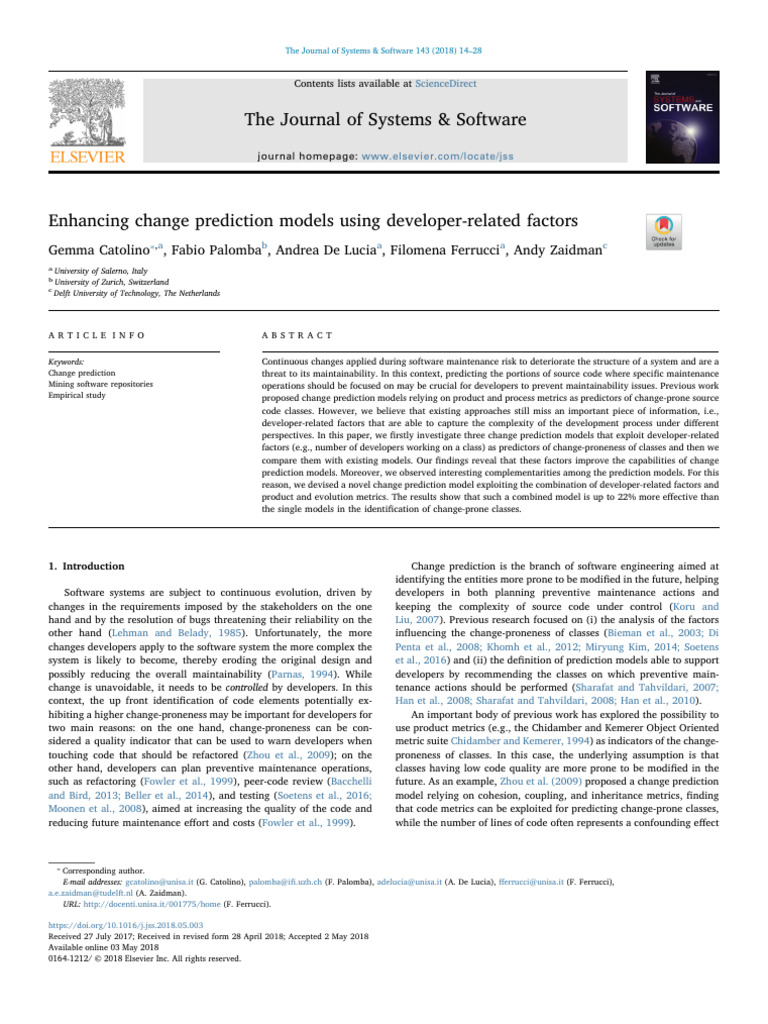 Developer Factors in Change Prediction | PDF | Prediction | Dependent ...