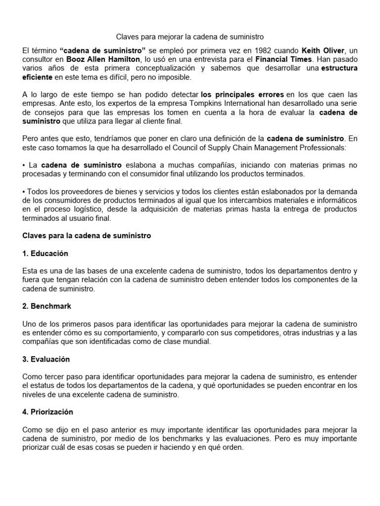 Claves para Mejorar La Cadena de Suministro | PDF | Informática ...