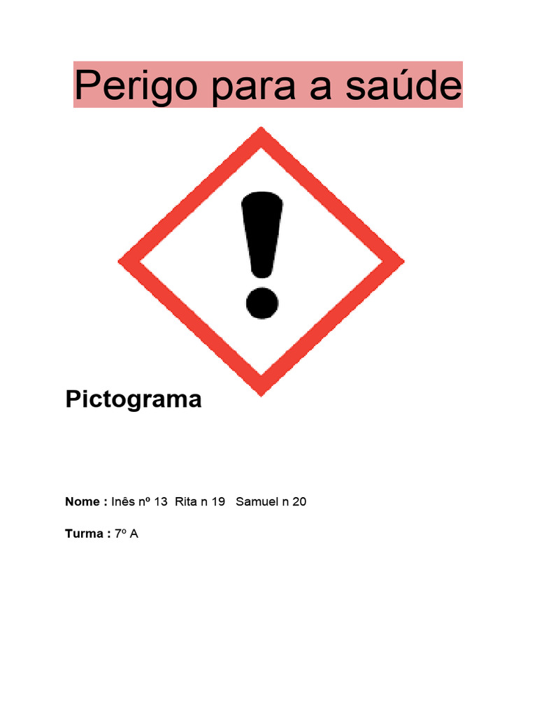 Perigo para A Saúde (Pictograma de Perigo) | PDF