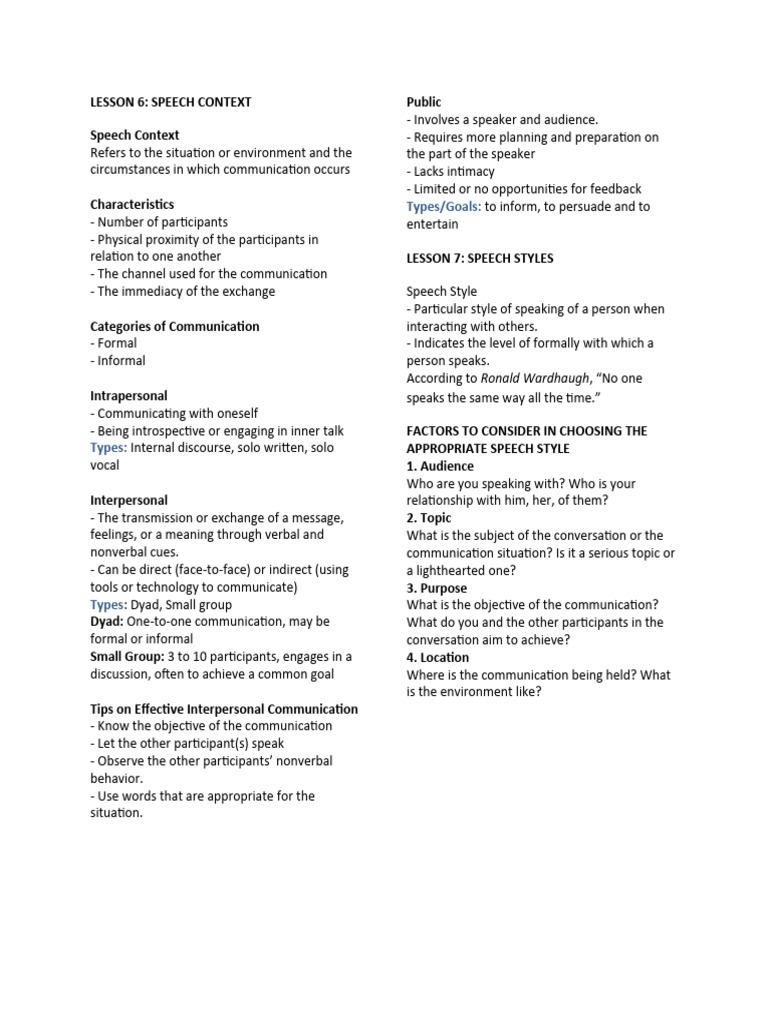 Understanding Speech Context and Styles | PDF | Communication ...