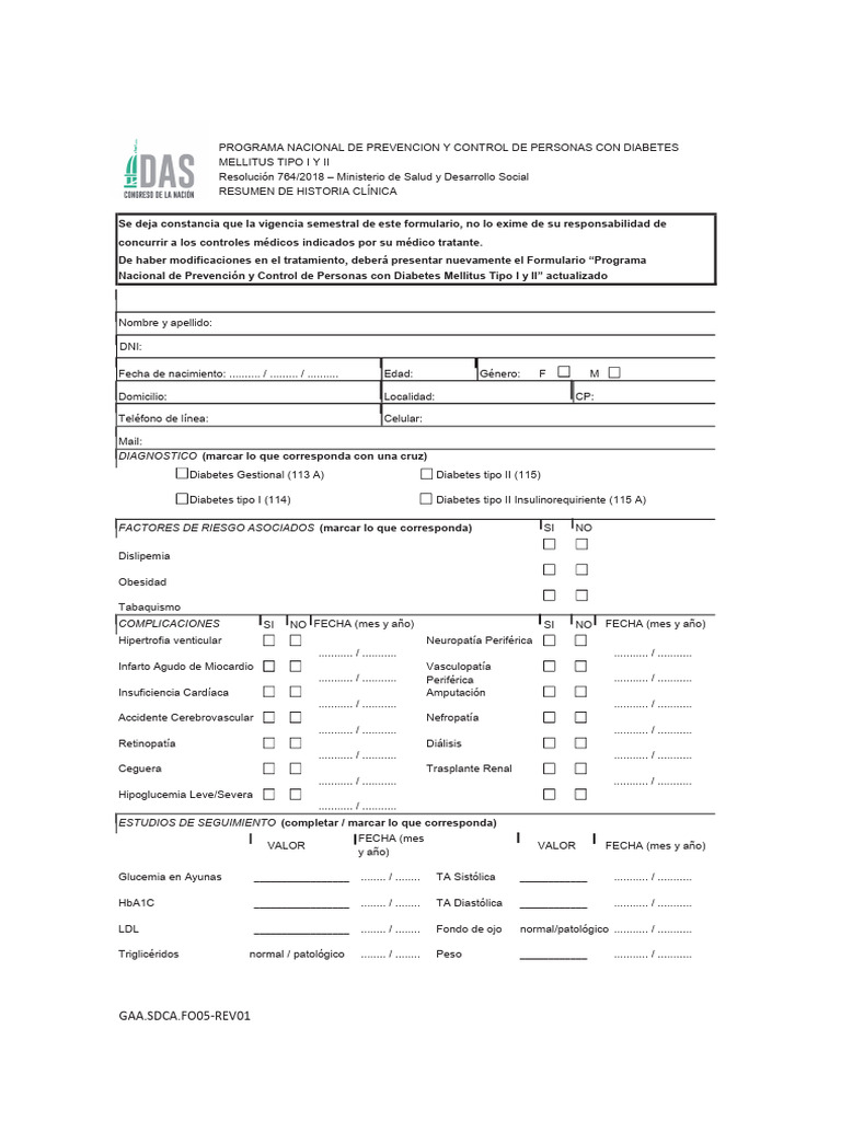 Formulario Diabetes Gaa - Sdca.fo05-Rev01 | PDF | Diabetes | Epidemiología
