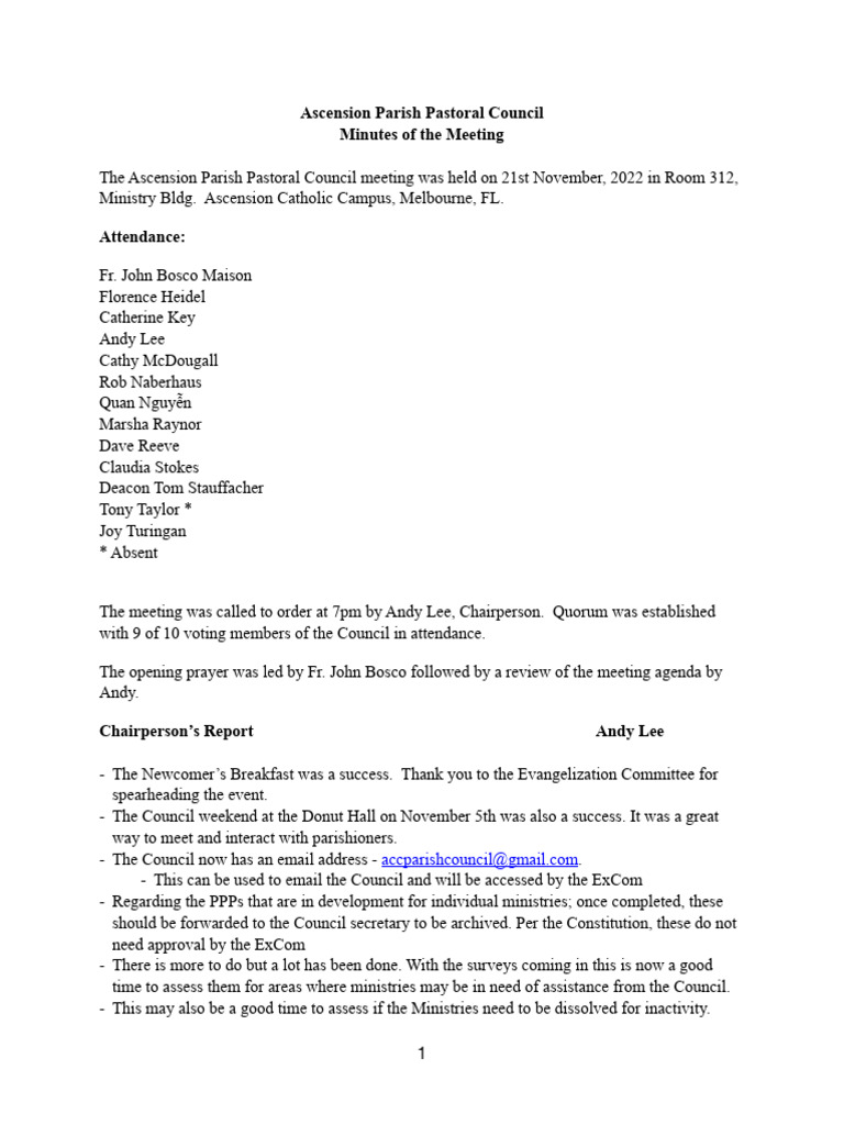 Approved ppcminutes 112122 pdf christian worship and liturgy