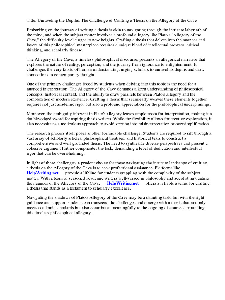 Thesis Allegory of The Cave PDF Socrates Plato