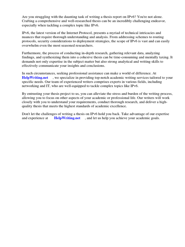 Thesis Report On Ipv6 Pdf I Pv6 Computer Network