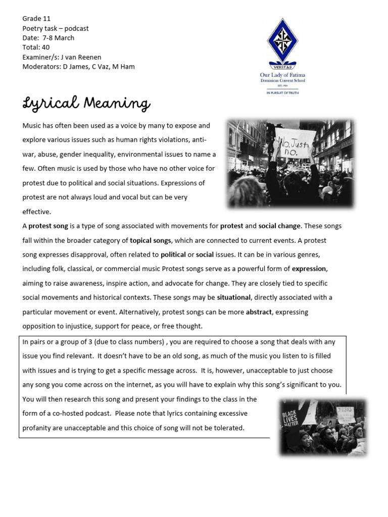 Grade 11 Podcast on Protest Songs | PDF | Songs | Human Communication