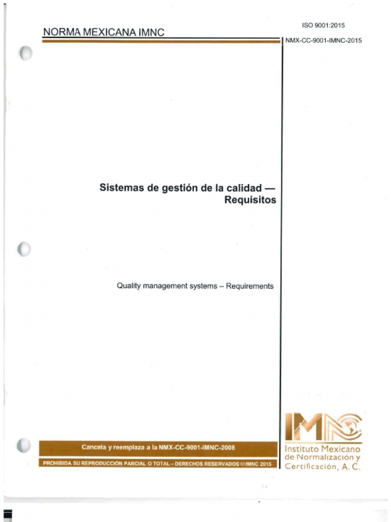 ISO 9001-2015 Sistemas de Gestión de Calidad | PDF