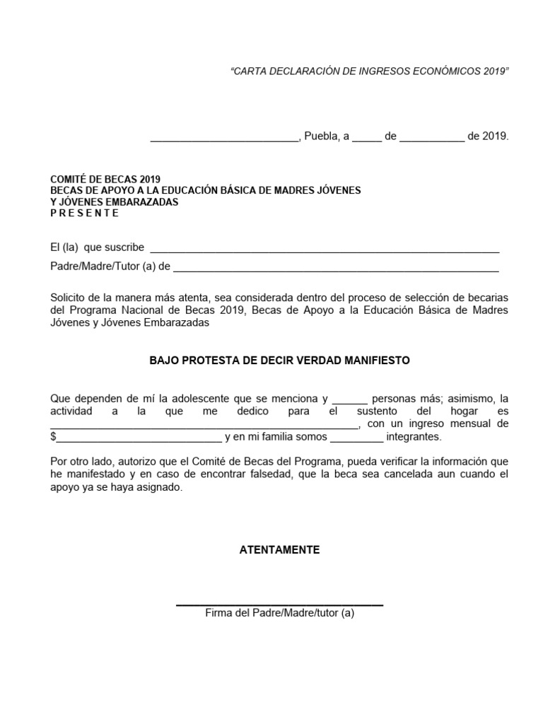 Carta de Declaración de Ingresos 2019 | PDF | Ciencias sociales