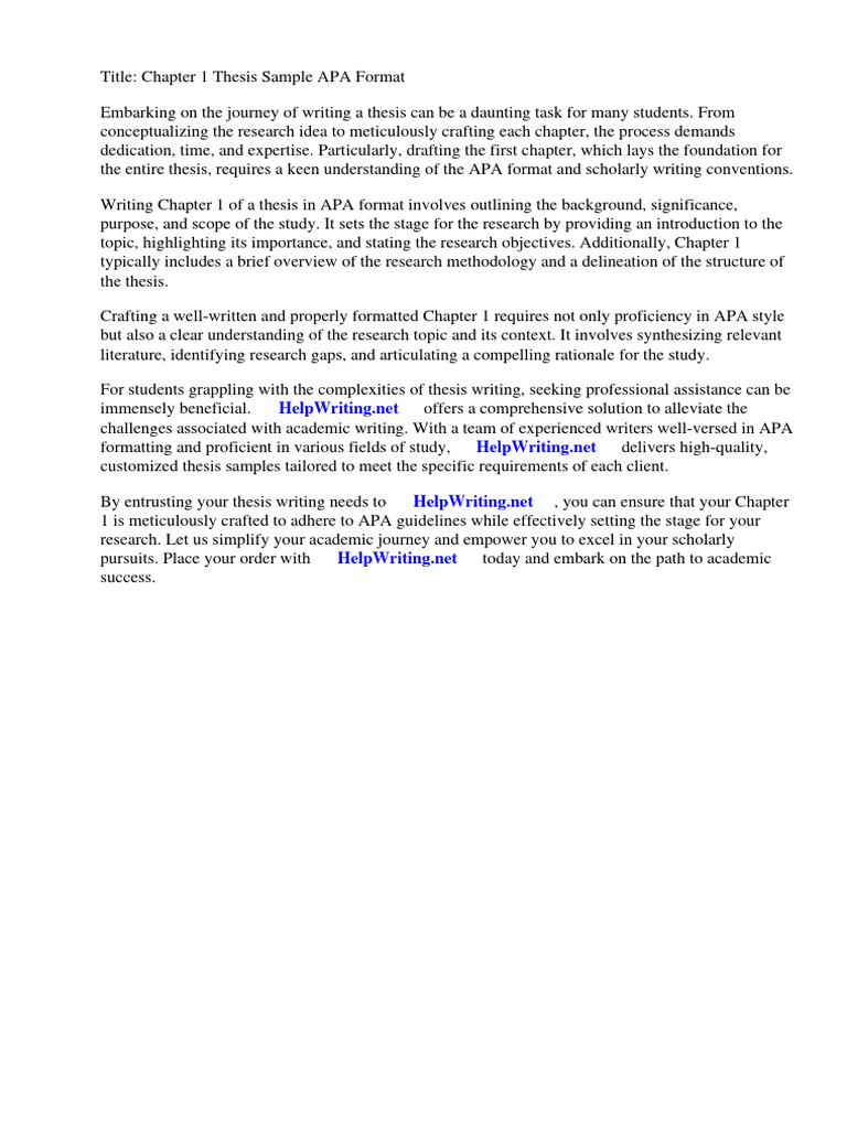 Chapter 1 Thesis Sample Apa Format | PDF