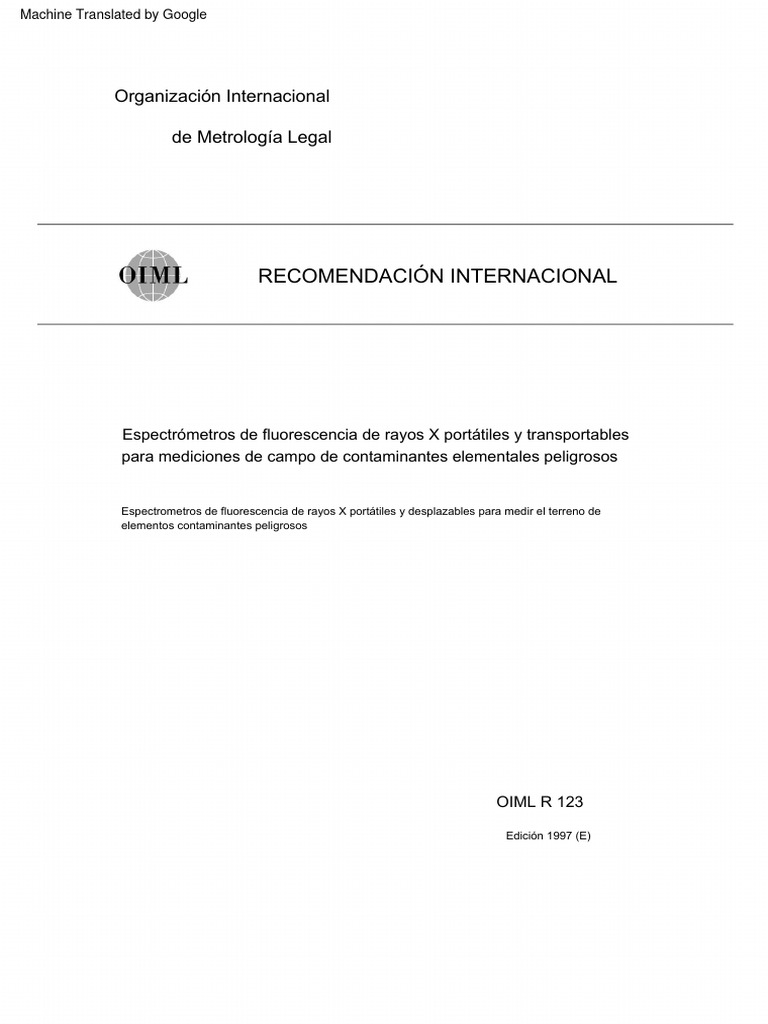 OIML para FRX | PDF | Rayo X | Espectro de emisión
