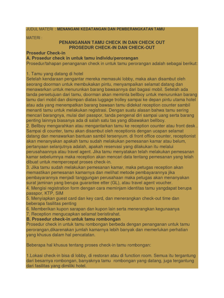 Prosedur Check-in dan Check-out Tamu | PDF