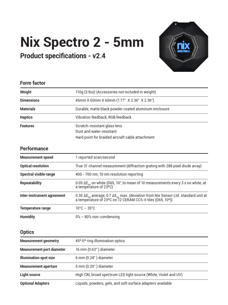 Nix Spectro 2 Product Specifications | PDF | Android (Operating System ...