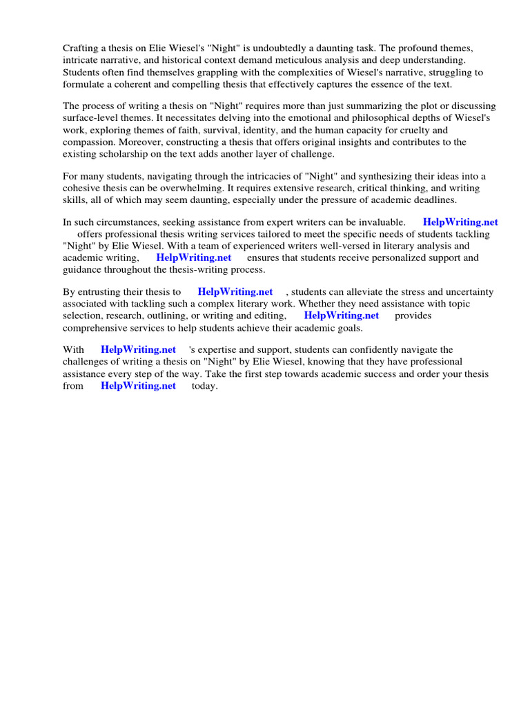 Night by Elie Wiesel Essay Thesis | PDF | The Holocaust