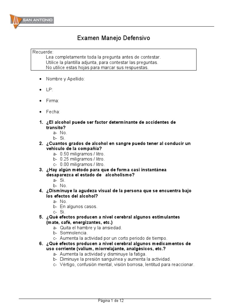 Preguntas Y Respuestas Del Examen Teórico De Manejo En Panamá Respuestas