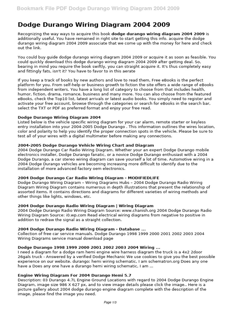 Dodge Durango Wiring Diagram 2004 2009 PDF Dodge Fuse (Electrical)