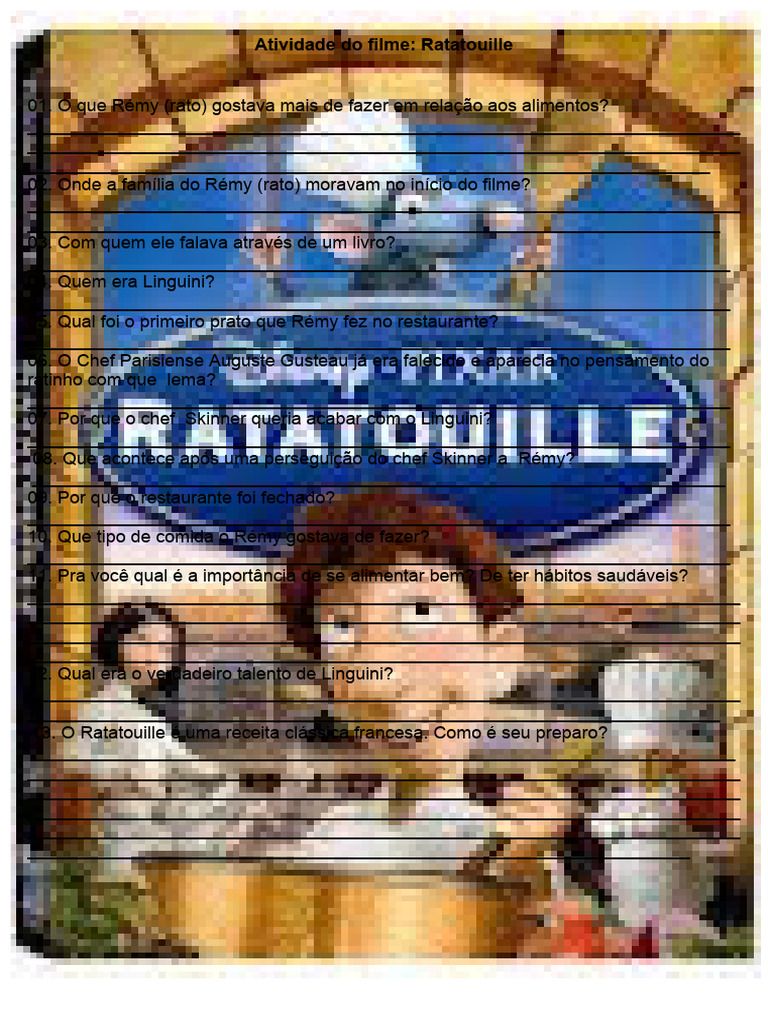 Atividade Do Filme Ratatouille | PDF | Gastronomia, comida e vinho, image size:768x1024