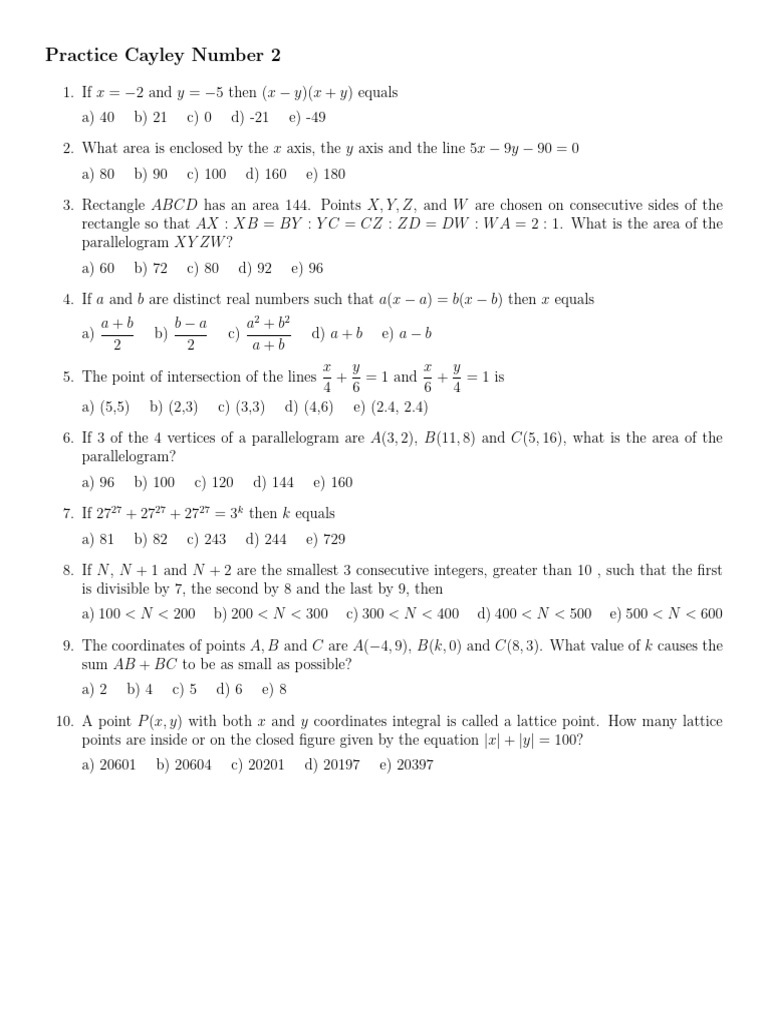 Cayley practice two pdf