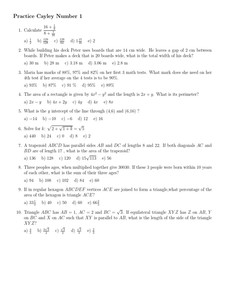 Cayley Practice One | PDF | Triangle | Elementary Geometry