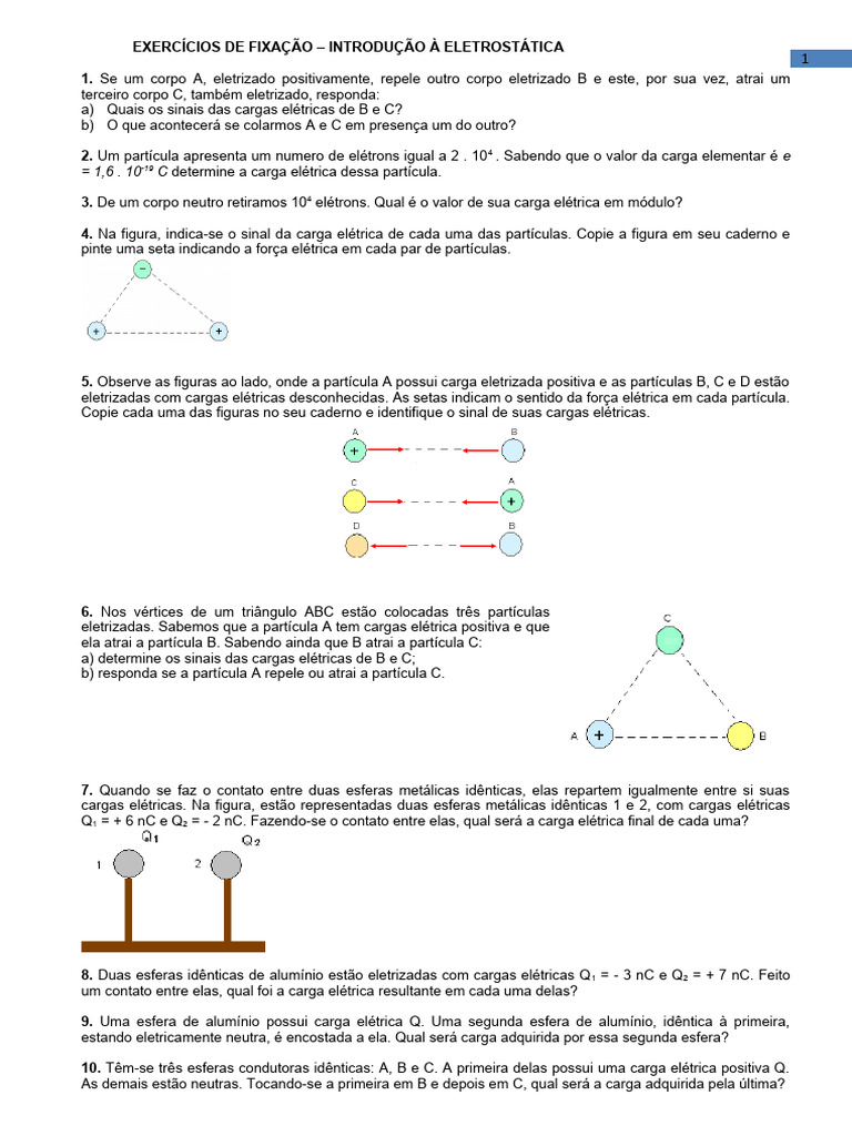 Exercícios sobre Cargas Elétricas e Eletrostática | PDF | Carga ...