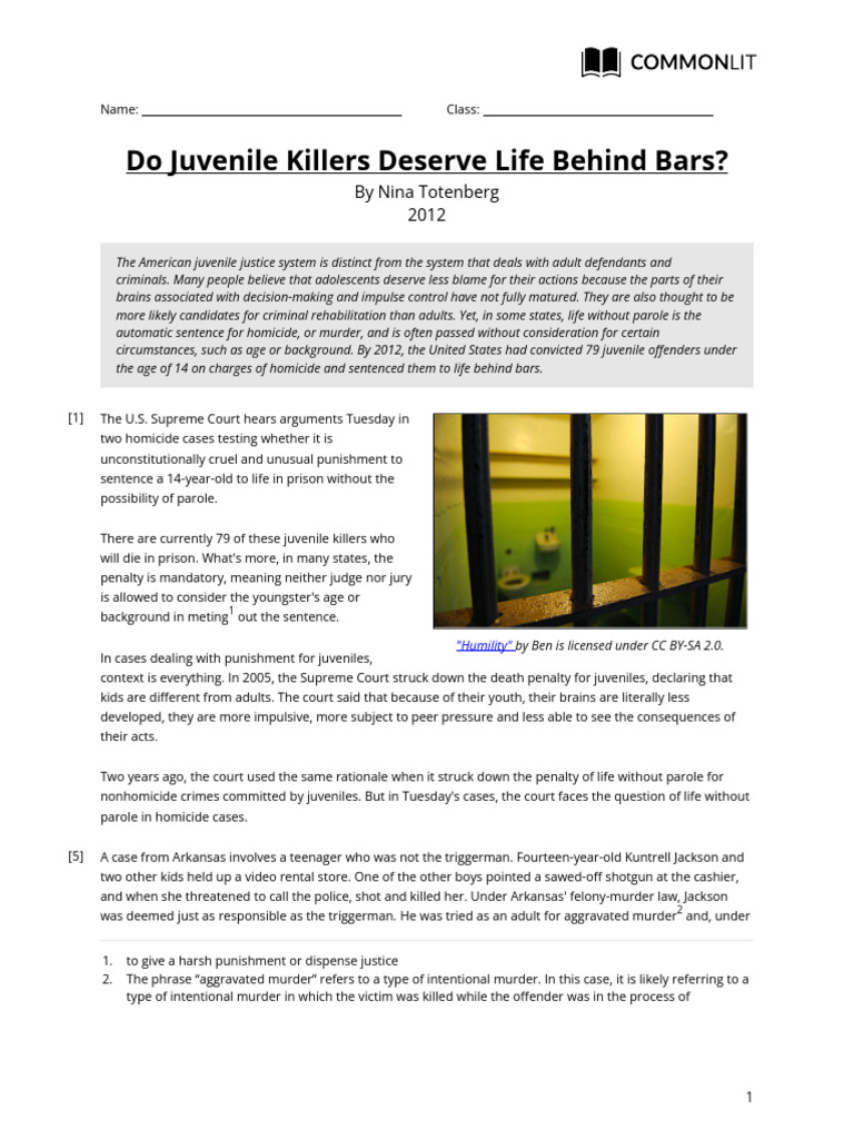 Enrique Cavazos CommonLit Do Juvenile Killers Deserve Life Behind