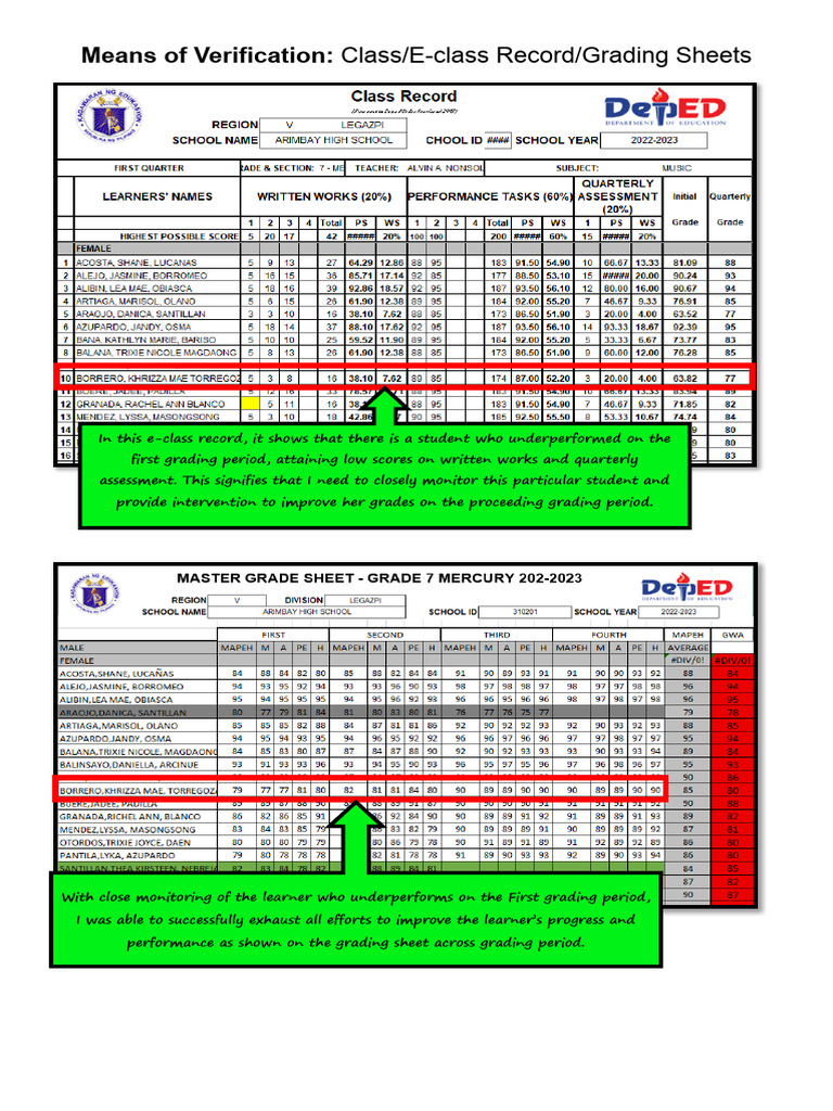 Grading Sheet MOV For Objective 11 PDF
