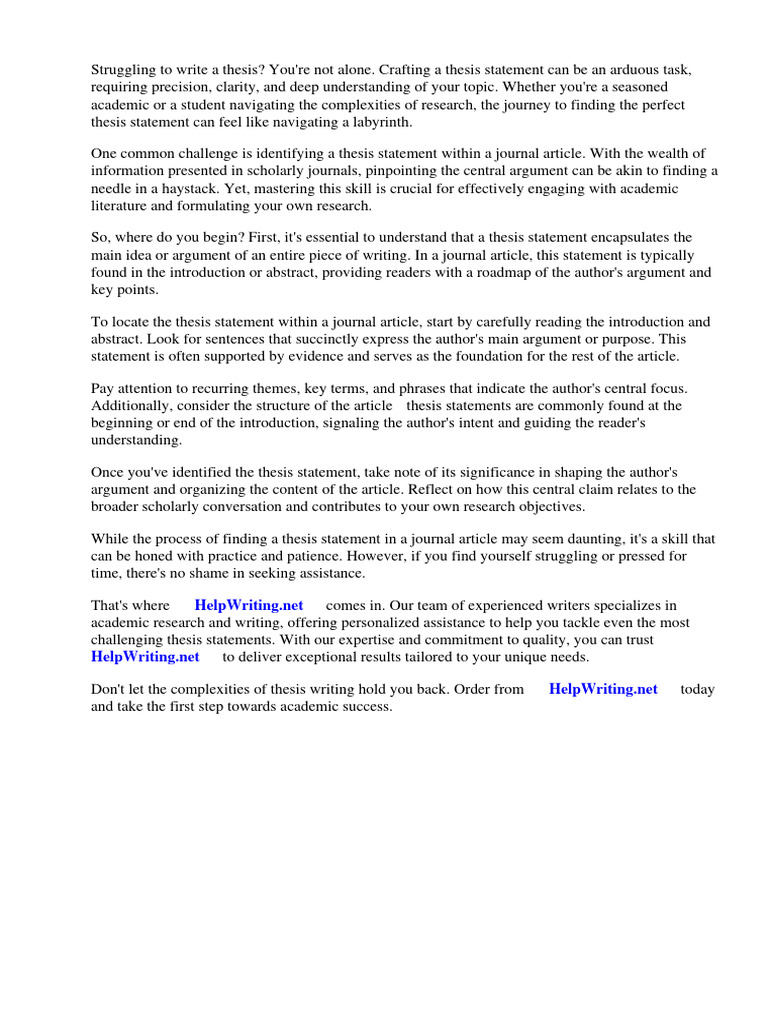 How To Find A Thesis Statement in A Journal Article | PDF | Thesis 
