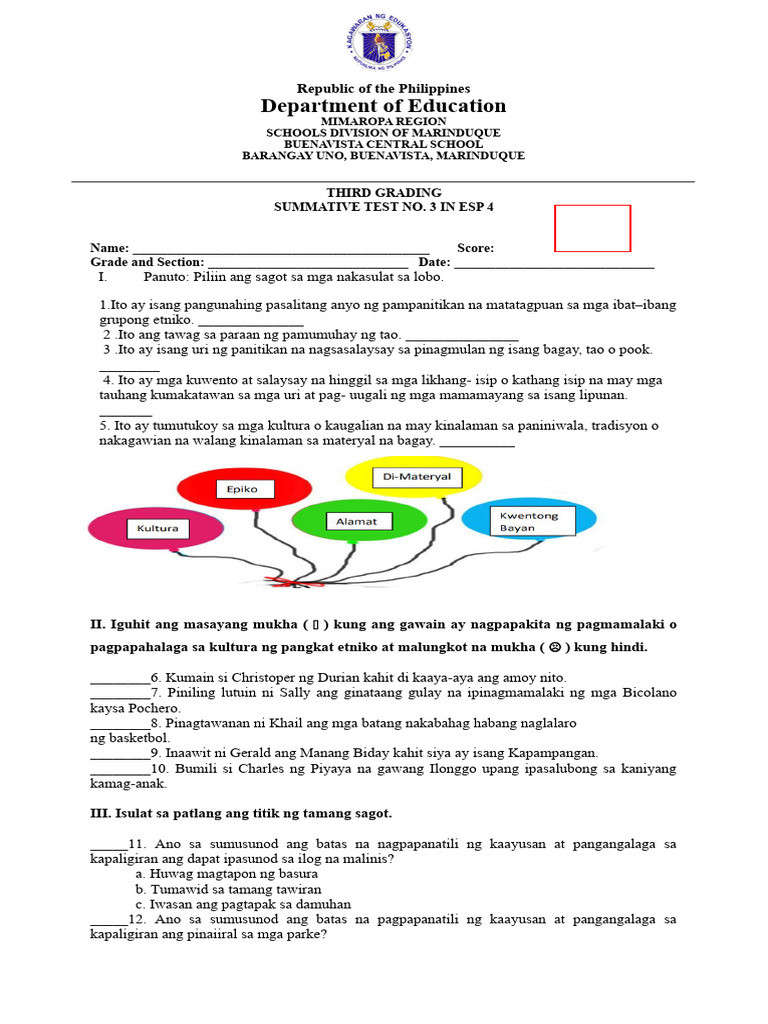 Summative Test No.3 in Esp | PDF