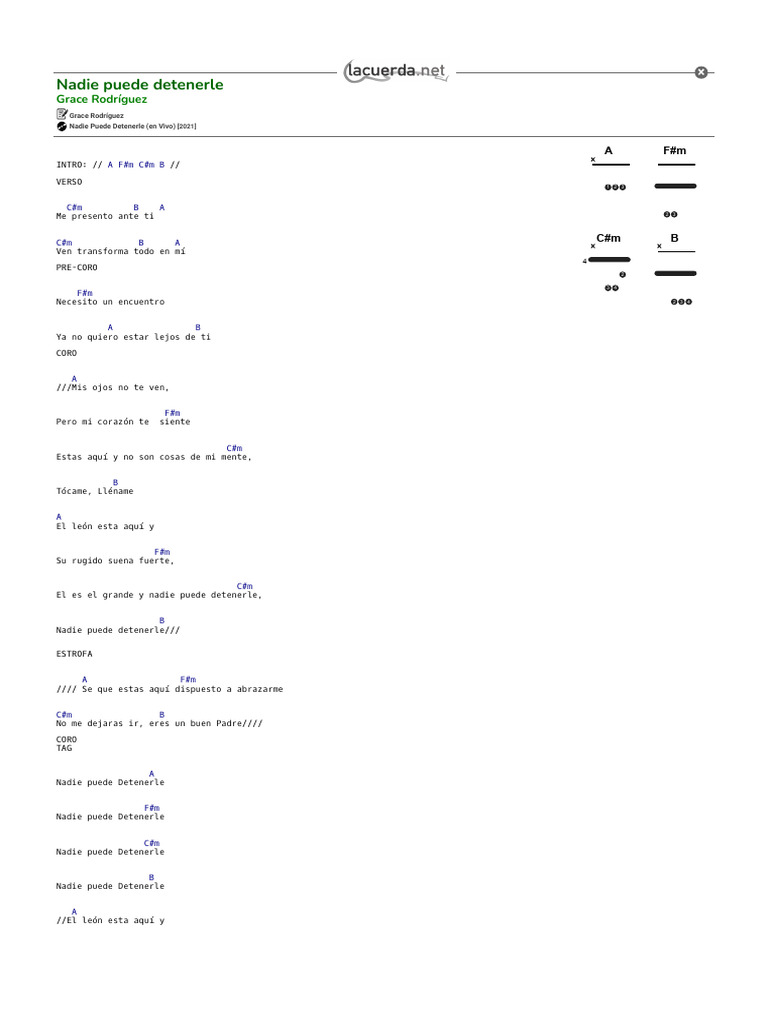 NADIE PUEDE DETENERLE, Grace Rodríguez - Acordes | PDF