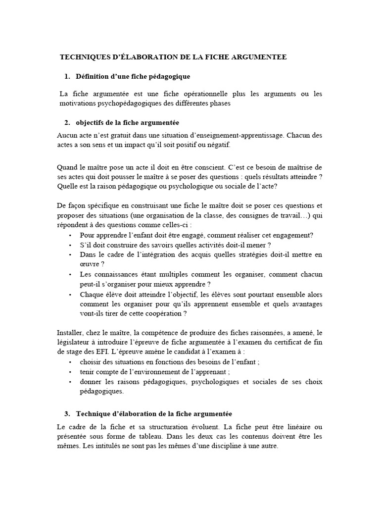 Élaboration de la Fiche Argumentée | PDF | Pédagogie | Apprentissage