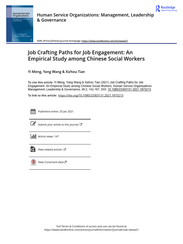 Job Crafting Paths For Job Engagement: An Empirical Study Among Chinese ...