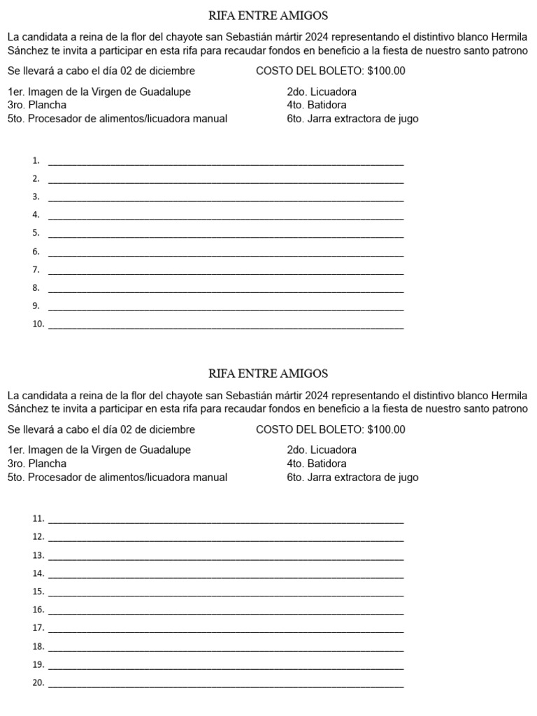 Lista de Numeros para Rifas | PDF | Aparatos de preparación de alimentos