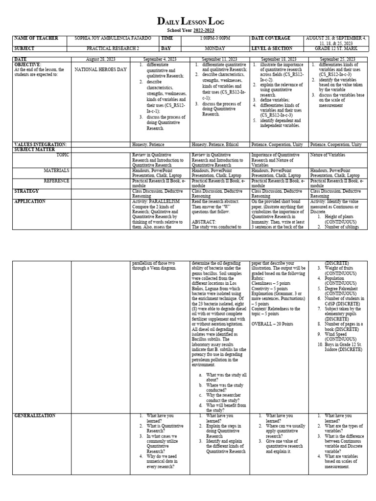 Practical Research 2 Lesson Overview | PDF | Level Of Measurement ...