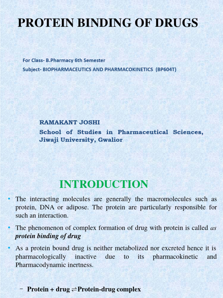 Protein Binding in Pharmacokinetics | PDF | Molecular Binding | Proteins