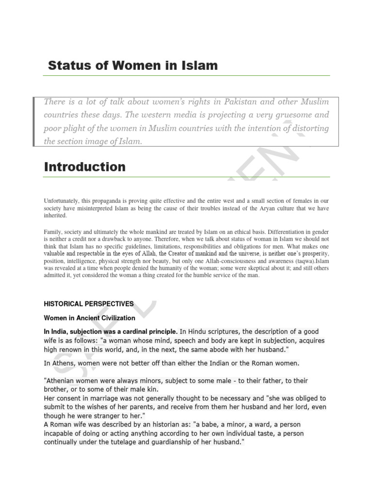 Status of Women in Islam Explained | PDF | Quran | Islam