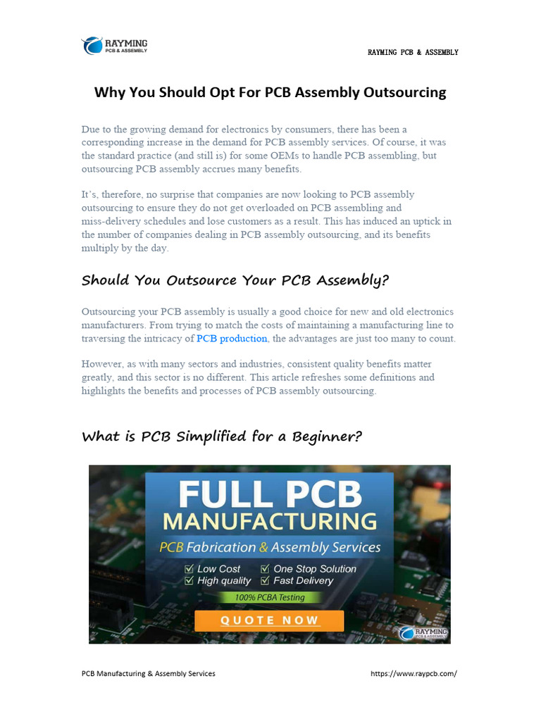 Why You Should Opt For PCB Assembly Outsourcing | PDF | Printed Circuit