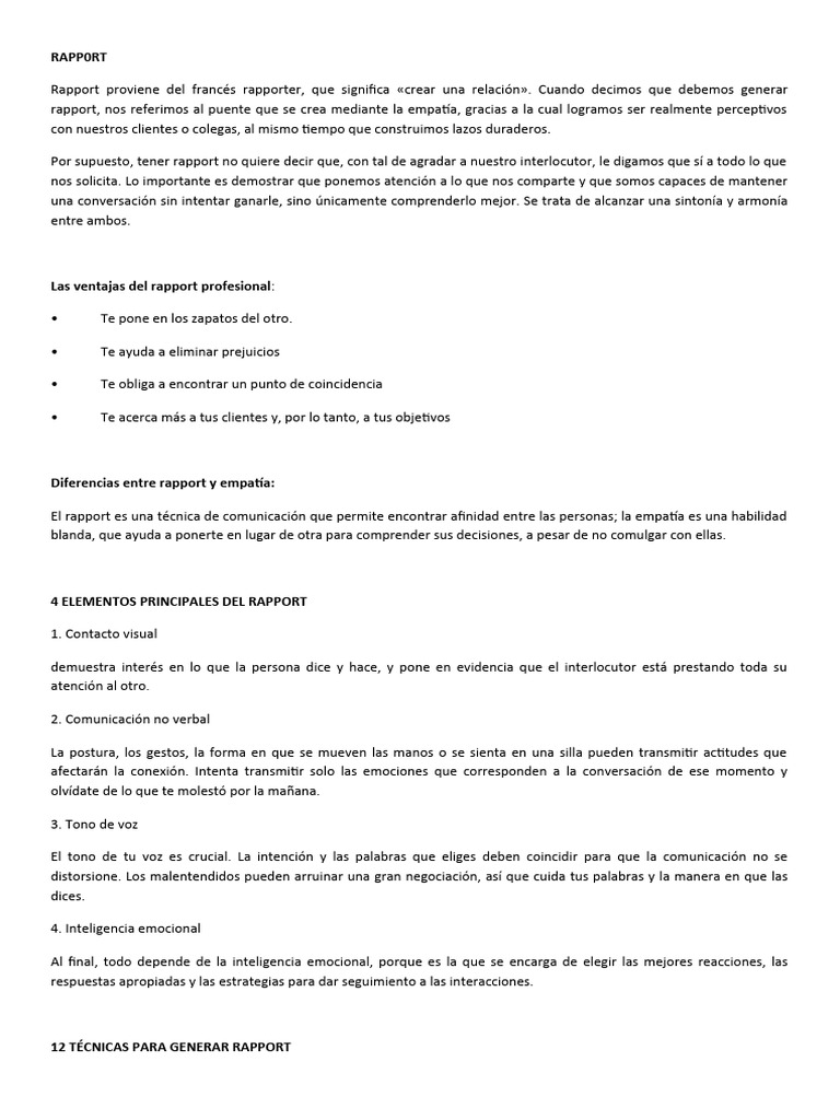 Técnicas para Generar Rapport Efectivo | PDF | Empatía | Comunicación ...