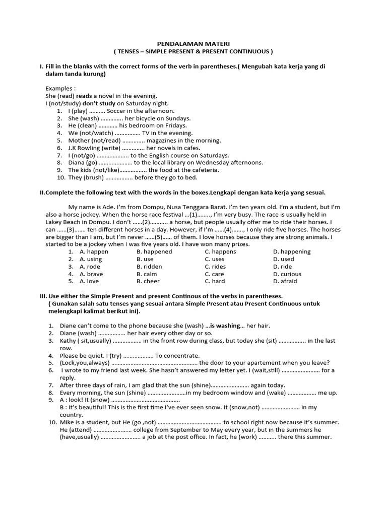 Latihan Simple Present Tense Pdf Linguistics Grammar