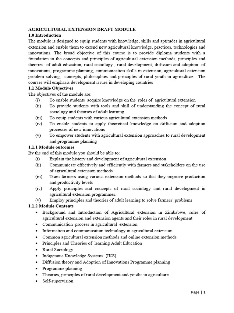 Agricultural Extension Methods Module | PDF | Communication | Agriculture