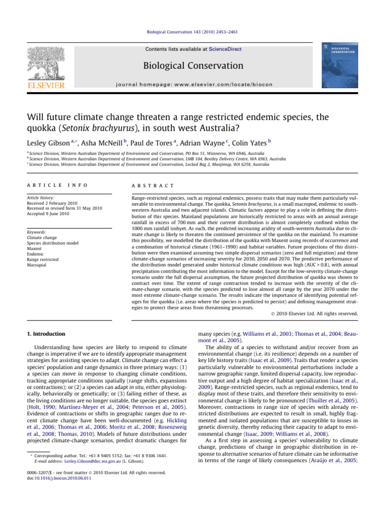 Impact of Climate Change on Quokka Range | PDF | Receiver Operating ...