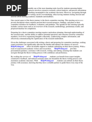 Thesis Committee Meeting Agenda