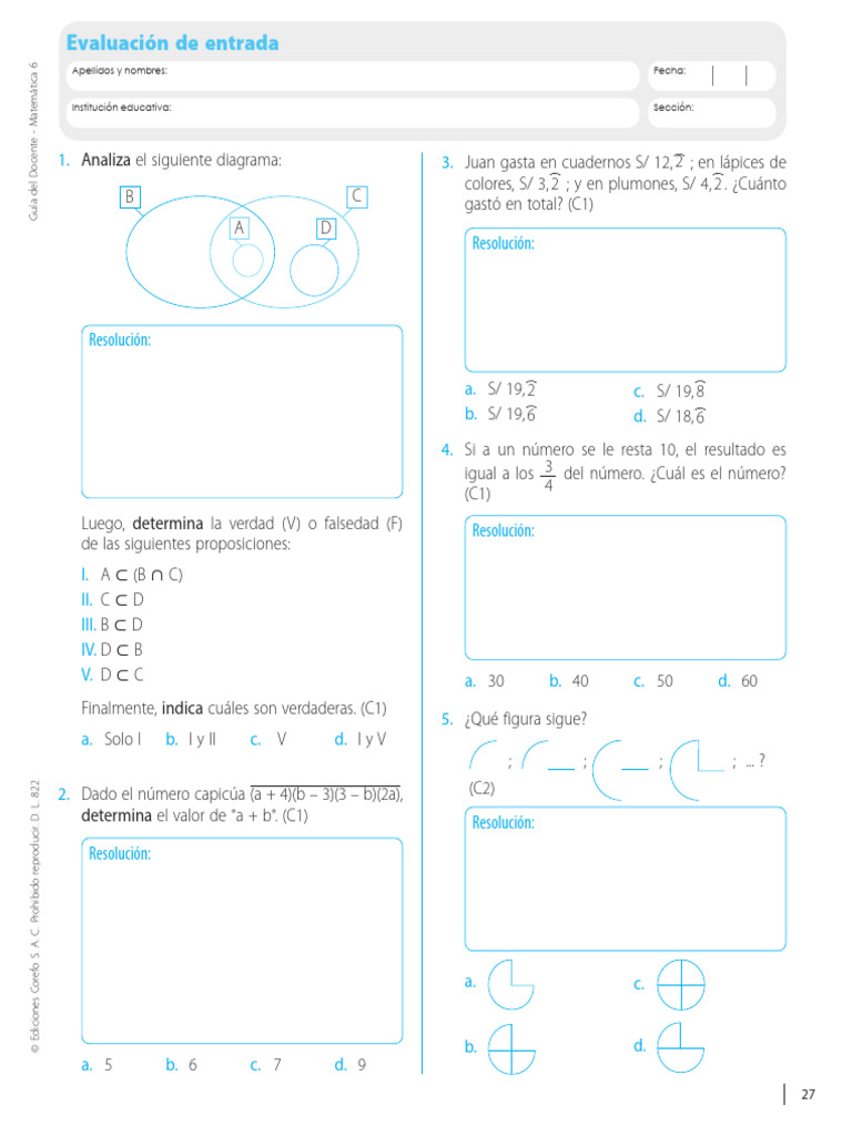 Ejercicios de Matemática para Sexto Grado | PDF